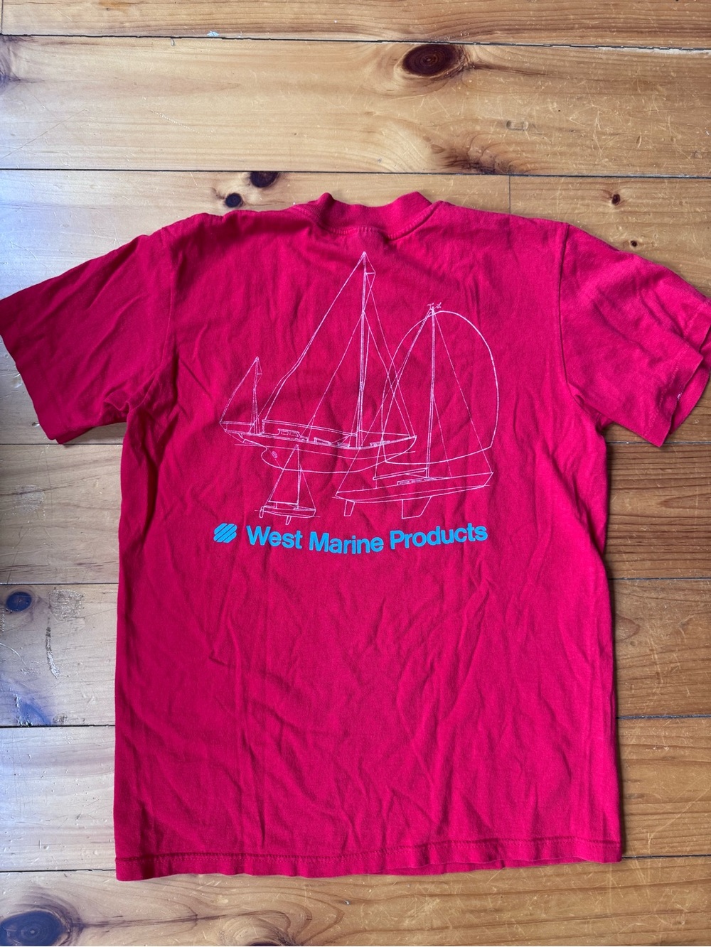 Vintage 90s Red West Marine Sailboat Pocket Tee Medium